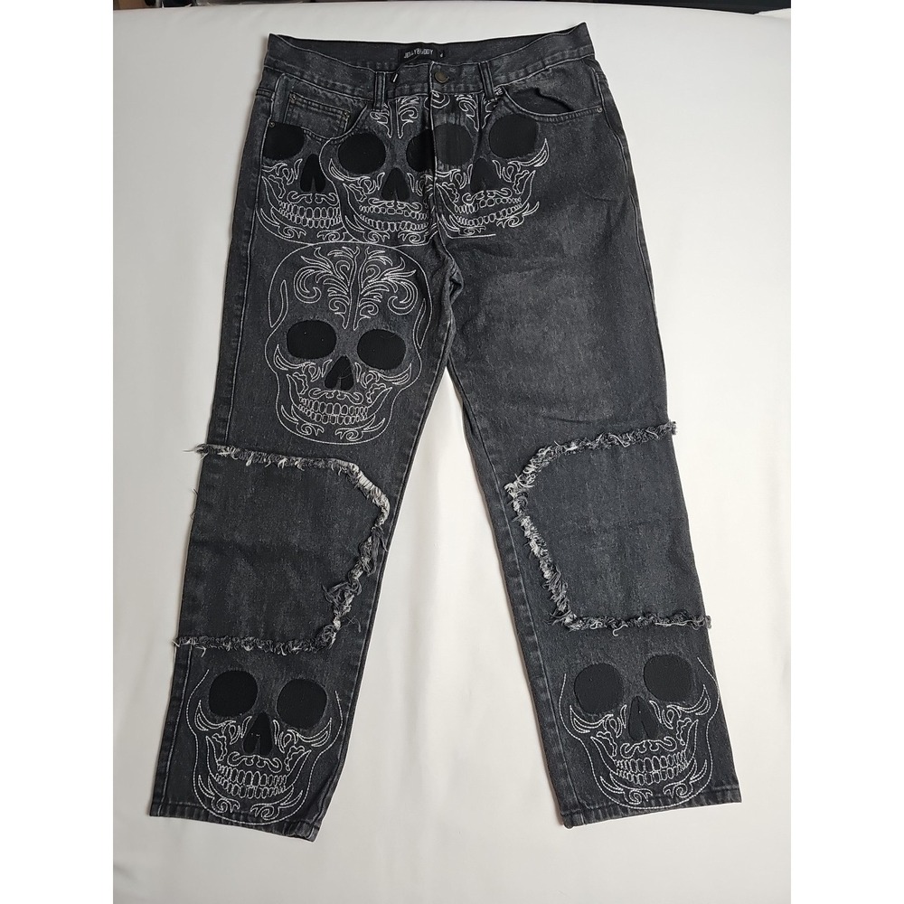 Jelly Buddy Black Skull Ankle Jeans Women's‎ XL 34 X 28